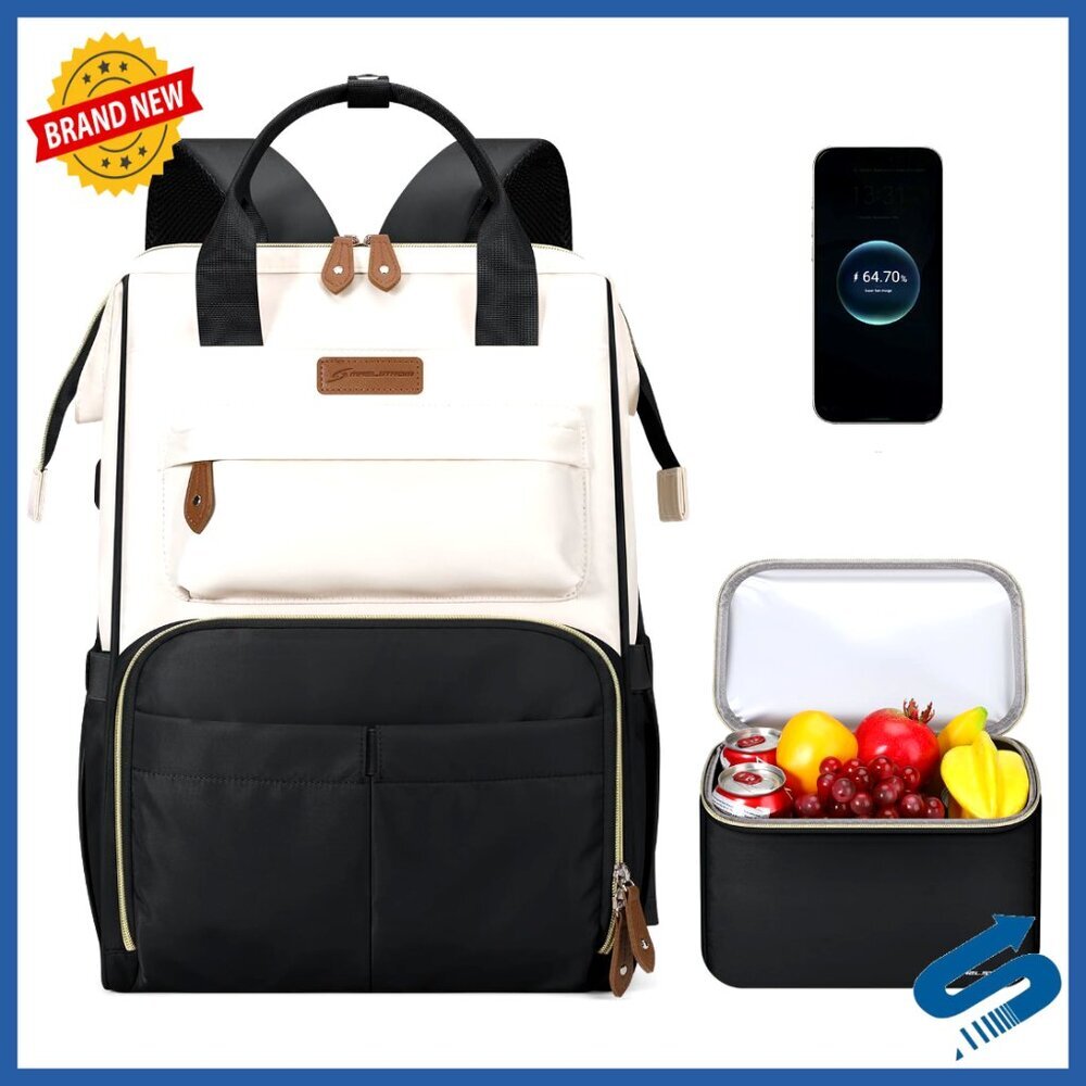 Laptop Backpack with Insulated Lunch Box USB Charging Travel Work Bag